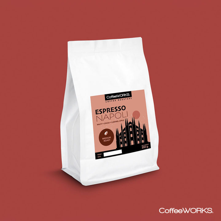 เมล็ดกาแฟคั่วสดEspresso Napoli ขนาด250g. by CoffeeWORKS