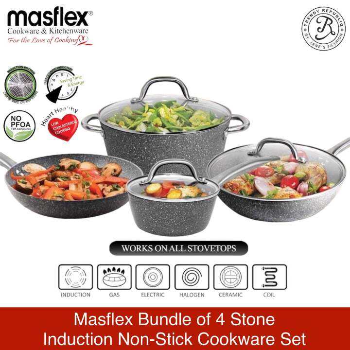 Masflex Original Bundle of 4 Stone Induction NonStick Cookware Set