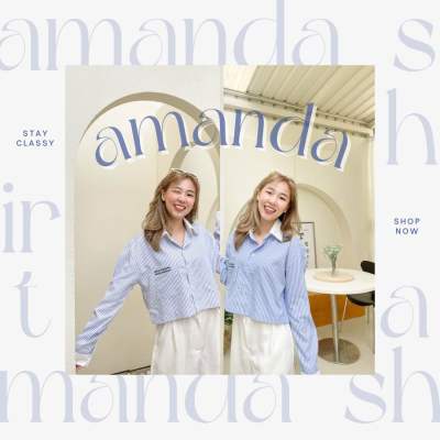 💙Amanda Shirt🩵 เชิ้ตลายทางแขนยาวสีฟ้าสุดคูล (315.-)