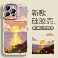 เคสโทรศัพท์มือถือเหมาะสำหรับ iPhone 14promax เคสนิ่มซิลิโคนเหลวแบบหุ้มกล้องแบบเต็มกันกระแทกลายภาพสีน้ำมันทิวทัศน์สำหรับ13pro แบบใหม่สำหรับผู้หญิงและผู้ชาย12 11 plus X เรียบง่ายและสร้างสรรค์สำหรับคู่รักในฤดูร้อน XS