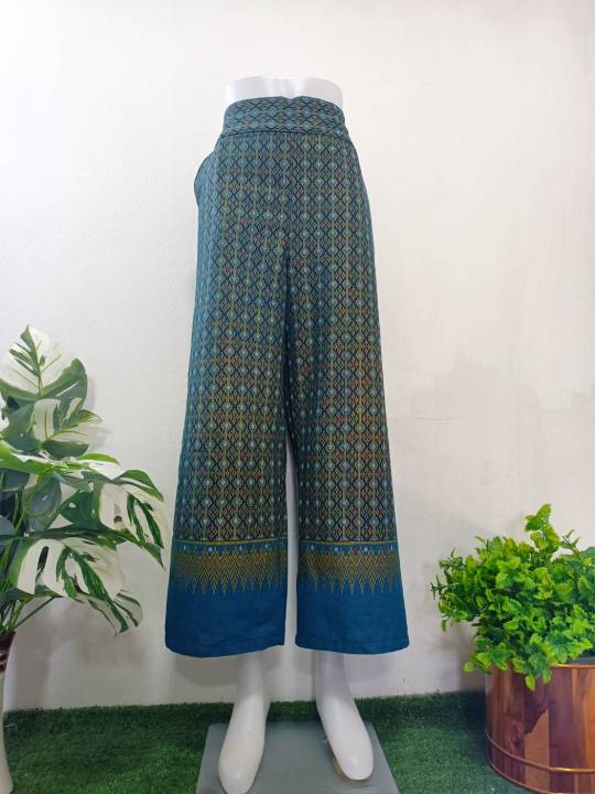 กางเกงผ้าไทย-ชุดไทย-กางเกงผ้าฝ้ายพิมพ์ลาย