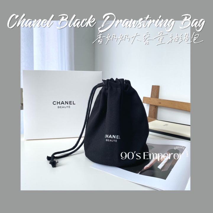 Chanel White Cotton Storage Dust Bag With Black Drawstring & Card With  Envelope