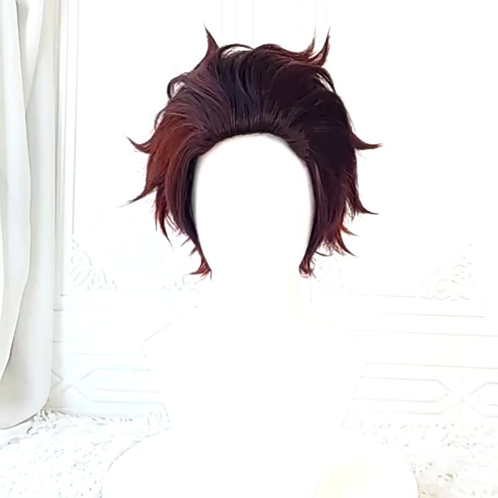 Demon Slayer: Kimetsu no Yaiba Tanjiro Kamado Short Chestnut Brown Heat  Resistant Hair Cosplay Costume Wig + A Pair Of Ear-Rings,Just Wig Seupeak  (Color : Just Wig) : : Beauty & Personal