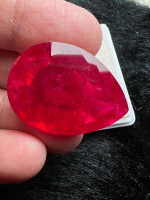 รูบี้ ทับทิม เหลี่ยมชั้น หนักรวม 46 กะรัต CARATS ....(1 เม็ด)พลอย สังเคราะห์ LAB MADE THAI RUBY OVAL 20x27 MM มิลลิเมตร STEP CUT