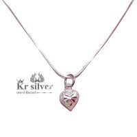 Kr silver | สร้อยคอเงินแท้ พร้อมจี้เงินแท้รูปหัวใจขัดทรายสลักลาย ยาว 16 นิ้ว ยาว 18 นิ้ว