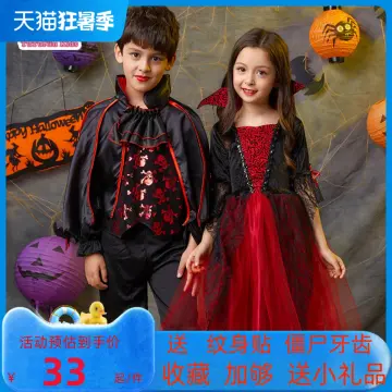 3-12years Halloween Cosplay Children Full Sleeve Tiered Witch Ghost Vampire  Dress For Girls Masquerade Party Stage Play Costumes