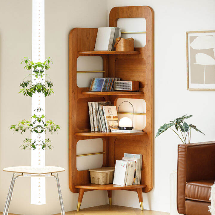 Cherrywood Solid Wood Corner Storage Rack Minimalist Living Room