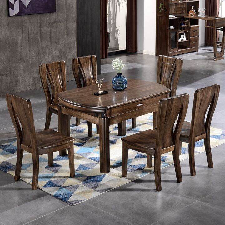 Small Apartment Retractable Dining Table Solid Wood Folding Dining