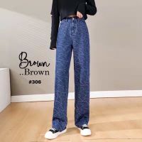 ?NEW JEANS DENIM กางเกงยีนส์ทรงขากระบอก ลายเส้นเล็กๆ ทรงสวยกางเกงยีนส์เอวสูงสีเข้มงานเกาหลี