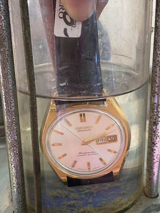 seiko-weekdater-seikomatic-diashock-35-jewels-automatic-ฝาหลังราชาปลาโลมาสวมมงกุฎ-ตัวเรือนทองหุ้ม-นาฬิกาผู้ชาย-มือสองของแท้