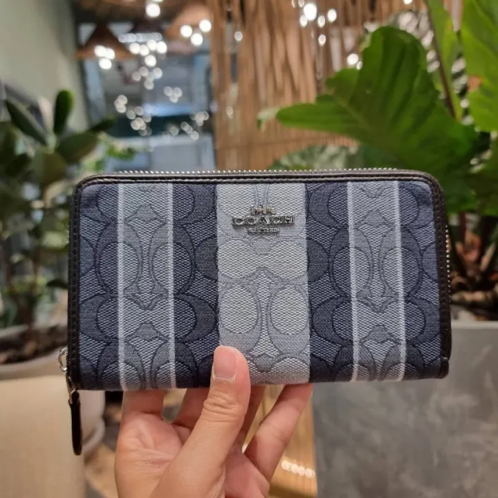 COACH C8419 MEDIUM ID ZIP AROUND WALLET WITH SIGNATURE JACQUARD WITH