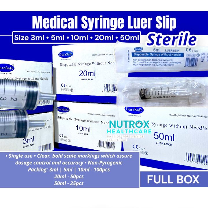 FULL BOX DURASAFE Luer Slip Syringe Without Needle,Picagari Tanpa