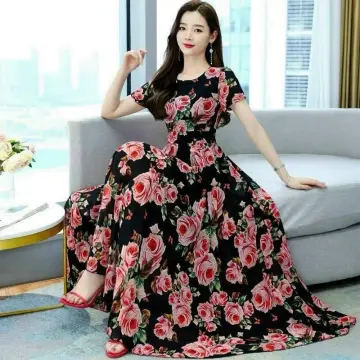 Đầm maxi 2 dây vải voan hoa - Bỏ Sỉ Quần Áo