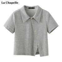 La Chapelle เสื้อยืดแขนสั้นคอปกโปโลสีเทาใส่ช่วงฤดูร้อนสำหรับผู้หญิงเสื้อแขนห้าส่วนแบบสั้นแมทช์กับ domimide สำหรับคนกลุ่มหนึ่ง