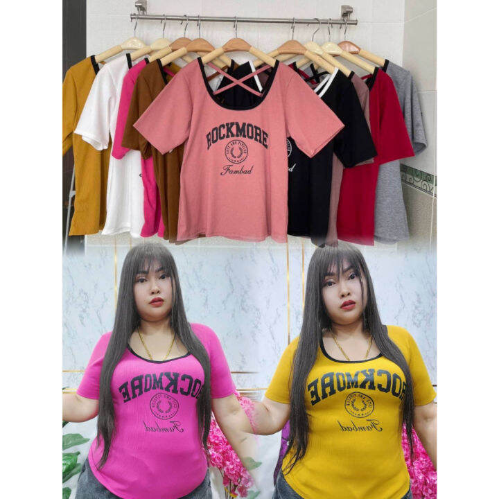 05-เสื้อสาวอวบ-พร้อมส่ง-อก36-44-ยาว23-24-สกรียลายสวย-กากบาทหลังเก๋ๆ-รุ่นrock