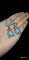 ต่างหู หินเทอร์ควอยส์ และ หินปะการัง แฮนเมด Afghan Turquoise &amp; Coral Earrings Dangle Jewelry Gemstone Handmade