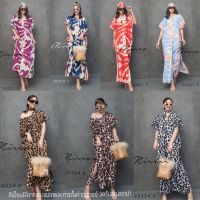 (นางแบบใส่ชุดขาย) V1 AM LEOPARD &amp; GP ARABIA LoosE Maxi DreSS เดรสทรงหลวม เดรสคอวี เดรสลายเสือ เดรสลายอาระเบีย เก๋ๆชิคๆ มาพร้อมผ้าพันคอ หรือโพกผม