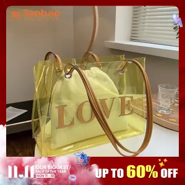 Fashion Women Transparent PVC Shoulder Bags Jelly Candy Color Large  Capacity Handbag Tote Brown 