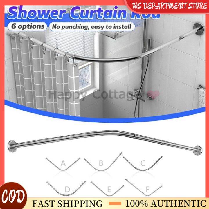 Stainless Steel Shower Curtain Rod Adjustable Curved Bathroom Rod