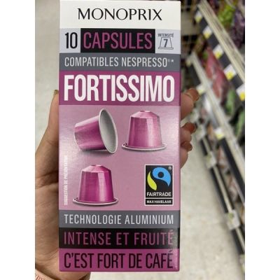 กาแฟแท้คั่วบด ชนิดแคปซูล ตรา โมโนพรีซ์ 50 g. Monoprix Capsules Compatibles Nespresso Fortissimo แคปซูล คอมแพตทิเบิ้ล เนสเพรสโซ ฟอร์ติสสิโม