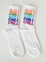 ถุงเท้าลู พิมพ์อักษร CHILL 1 คู่?2 สี ขาว/ดำ??