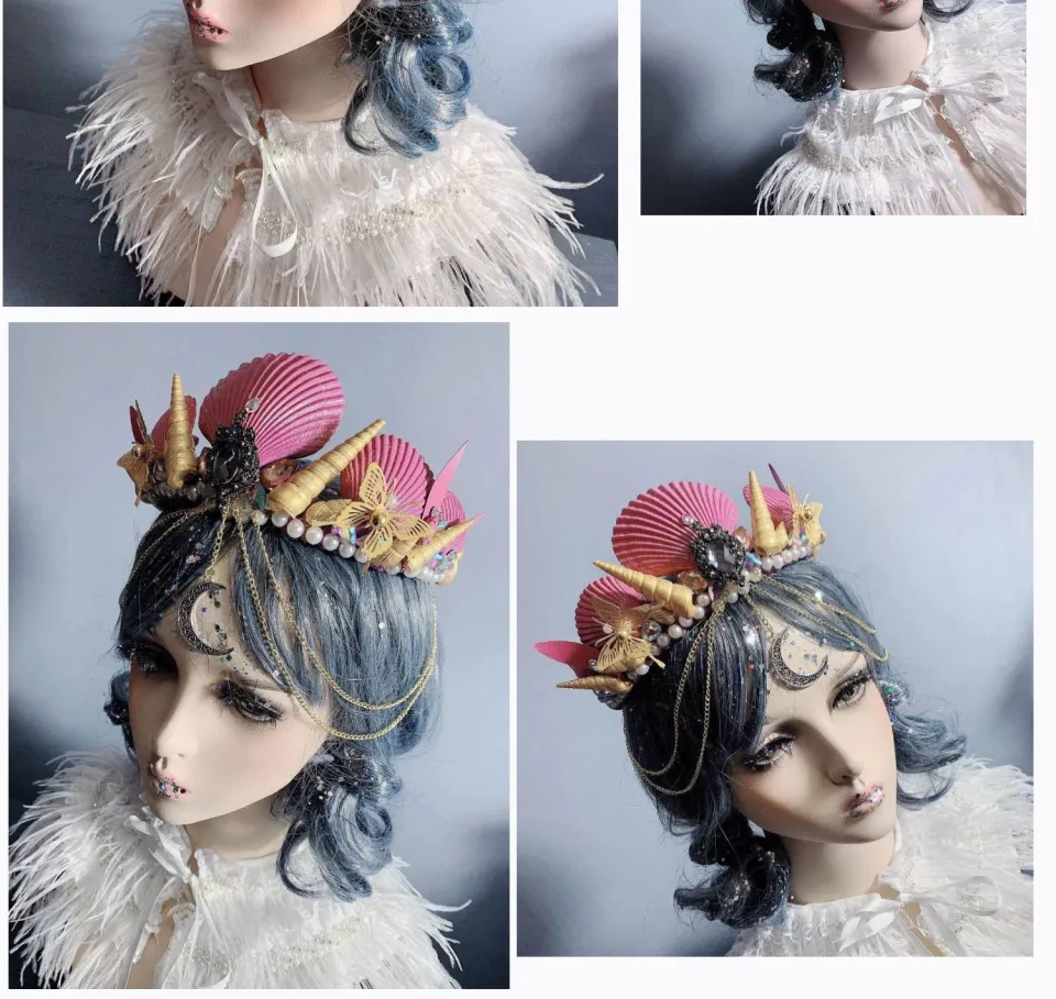Shark Mermaid Crown Ice and Snow Crystal cos Hanfu Headdress Accessories  Handmade Lolita Marine Shell Style Fashion Novelty