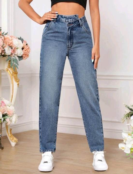 Loose Fit Versatile Mom Jeans Slant Pockets Non stretch - Temu-calidas.vn