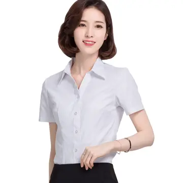 Elegant Short Sleeve Shirt Pants Set Office Lady Fashion V Neck