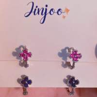 Jinjoo ต่างหูห่วงดอกไม้ สีสวยงาม สีน้ำเงิน สีชมพู สีดำ ห่วงเล็กปุ๊กปิ๊ก