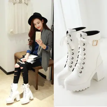 2022 Fashion Women's Ankle Boots Autumn Winter Black White Boots Shoes  Woman Casual Low Heels Short Boots Lace Up Large - Women's Boots -  AliExpress