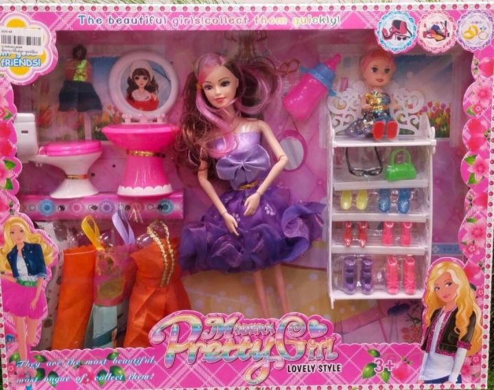 ตุ๊กตาบาร์บี้แขนขางอได้พร้อมชุดสวยๆมีรองเท้าและอุปกรณ์ของใช้ในบ้านพร้อมตุ๊กตาเด็กน้อย-สวย-mini-dress-lcjo