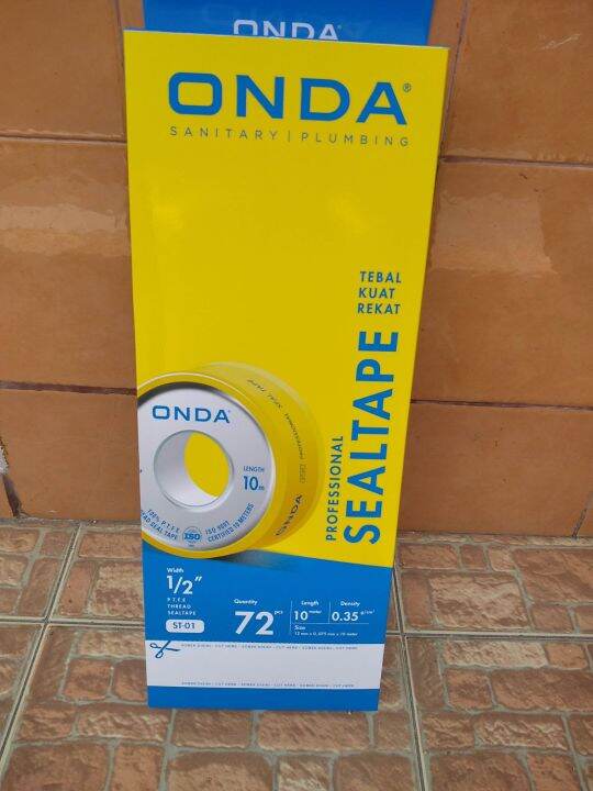 Perekat Pipa Kran Air/Seal Tape Merk ONDA Ukuran 1/2" Panjang 10m Per Box Isi 72 Biji Lazada