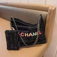 Chanel 22 ผ้าทวิต ปักอักษรสี