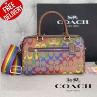 กระเป๋าถือ กระเป๋าสะพาย Coach Rowan Satchel In Rainbow Signature Canvas Ca615 ออก Shop USA รับประกันของแท้ 100%