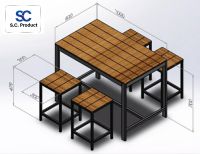 ชุดโต๊ะรับประทาน พร้อมเก้าอี้ 4 ตัว โต๊ะไม้โครงเหล็กสีดำ ขนาด 60x100x70 cm.