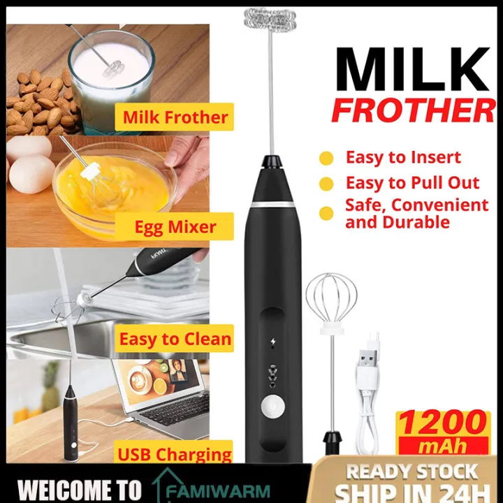 FAMIWARM Electric Milk Frother 2 In 1 Portable Rechargeable Foam Maker