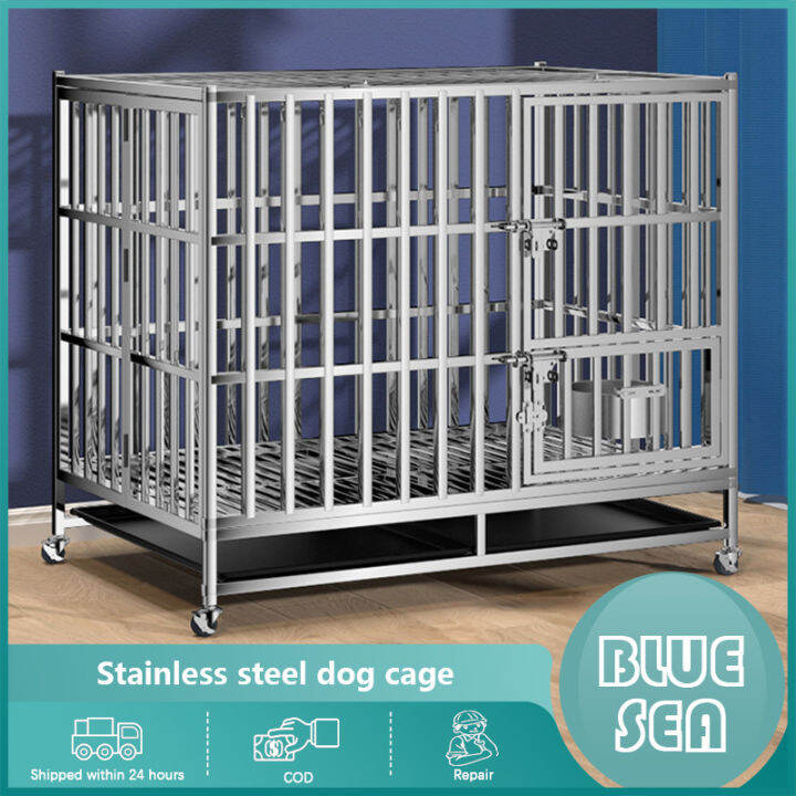 Stainless steel dog cage large dog medium dog with toilet household golden retriever bold dog