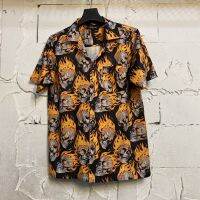 เสื้อฮาวายลายกระโหลกไฟ hawaii ไซค์ m l xl 2xl 3xl ผ้าไหมซาตินอิตาลี่?% ผ้านิ่มสวมใส่สบายไม่ร้อน ใส่ได้ทั้งชายและหญิง