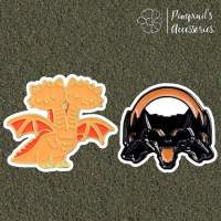 ʕ •ᴥ•ʔ ✿ พร้อมส่ง : เข็มกลัดเซ็ทมังกรสีส้มและสีดำ | Orange &amp; Black Dragon Enamel Brooch Pin Set.