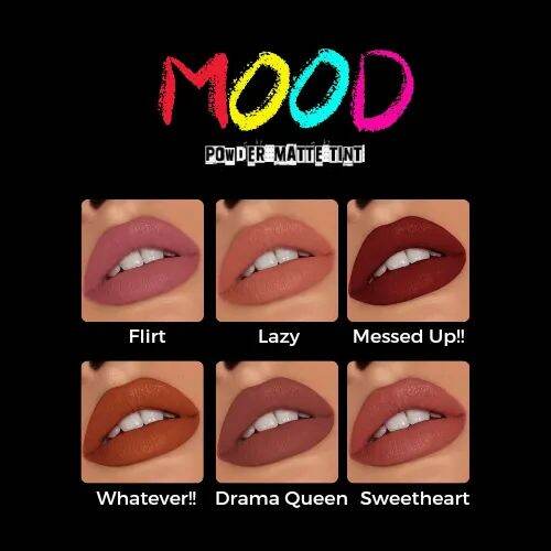 MOOD Powder Matte Lip Tint Highly Pigmented Matte Finish Contains
