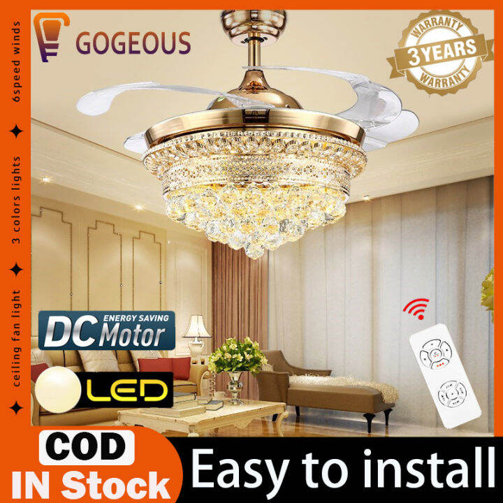 【GOGEOUS】Invisible ceiling fan with light with remote 3 colors dimming
