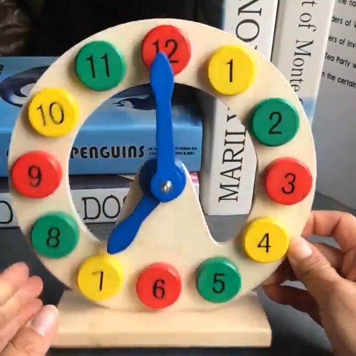 JS Wooden Digital Clock Learning Clock Toy Wooden Clock Stand For