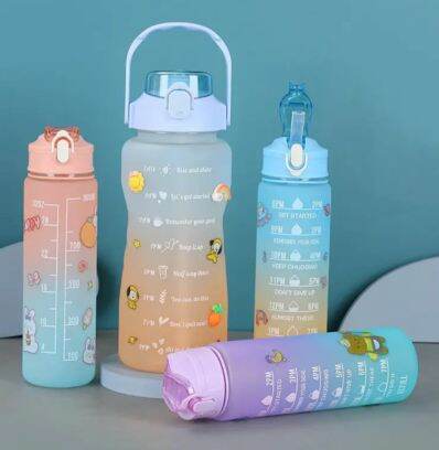 2000ml + 850ml 2in1 Motivational Water Bottle W  Time Marker Straw Bpa 