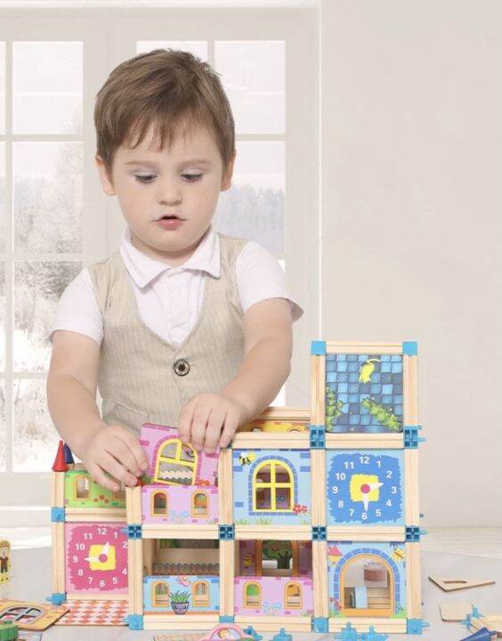 ตัวต่อไม้สร้างบ้านเสริมพัฒนาการ-128ชิ้น-master-of-architecture-building-blocks-wooden-toys-ตัวต่อไม้