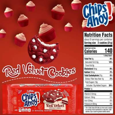 นำเข้า🇺🇸 ซอฟคุ๊กกี้สุดฮิตในอเมริกา ชิปส์อะฮอย Chips Ahoy! Chewy Red Velvet Cookies, 9.6 Ounce ราคา 299 บาท