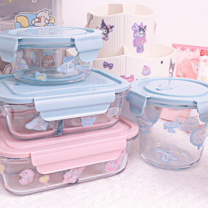 Sanrio Glass Sealing Tape Lunch Box with Lid Cute Cartoon Work Student ...