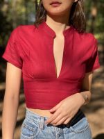 Linen Crop Top in Red