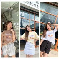 “ holiday “ ??✨  เสื้อยืดทรง oversize ผ้า cotton 100% ใส่นุ่มสบายมากก สกรีนระบบ dtf อย่างดีเลยน้า ?   Size : อก 34-42 ยาว 27 “