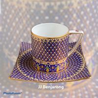 ชุดชา/กาแฟเบญจรงค์ 1 ชุด ทรง EXTREME 230 ml ONE tea/coffee cup and saucer handpainted by JJ Benjarong