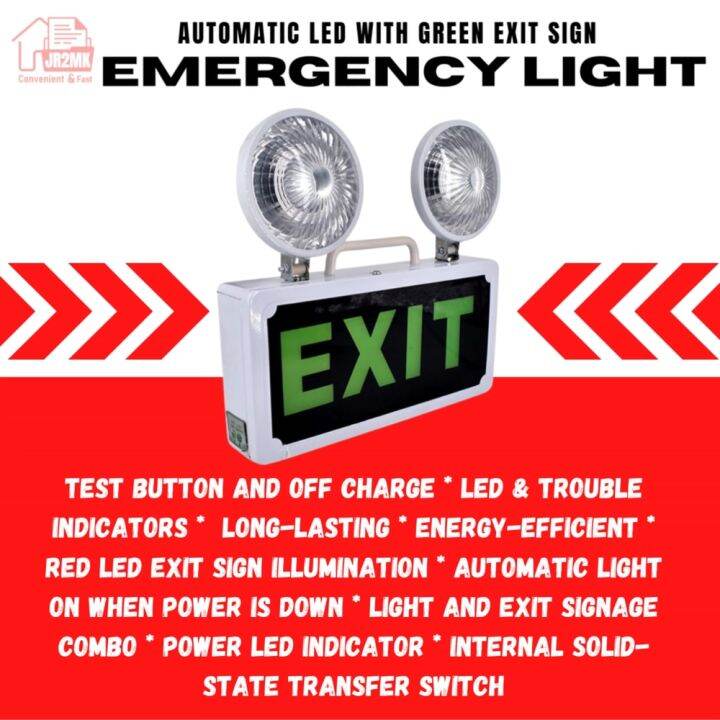 JR2MK Automatic LED Emergency Lights Green Exit Sign & Emergency Light